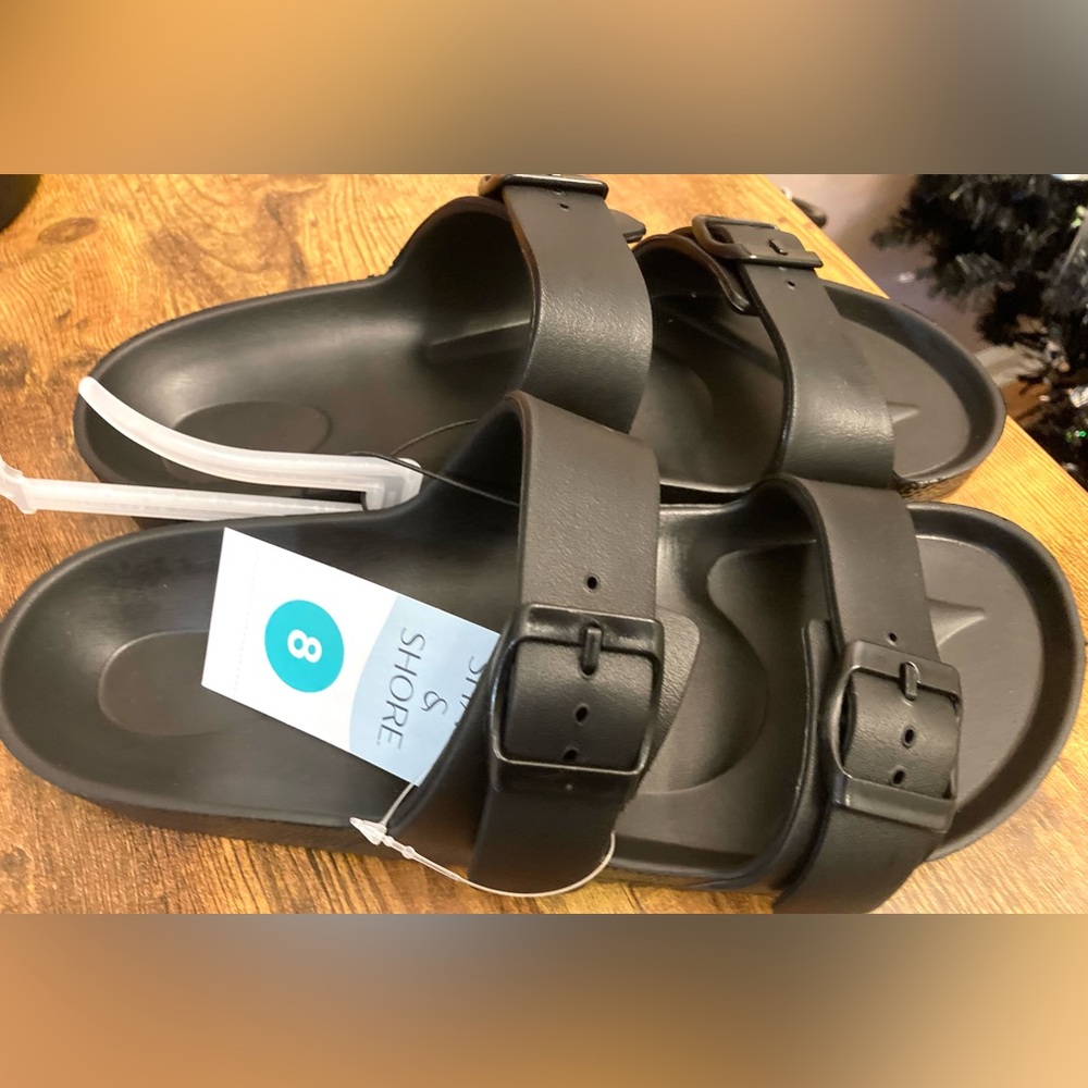 Women's Neida EVA Two Band Footbed Slide Sandals - Shade & Shore™ Black Size 8 - Picture 4 of 6
